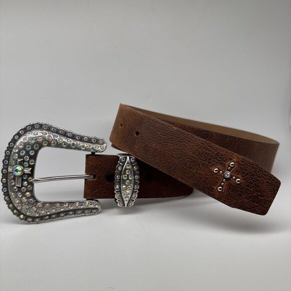 Justin Boots Western RhinestoneBelt Women\'s 36 Brown Leather Christianity Cross main image 9